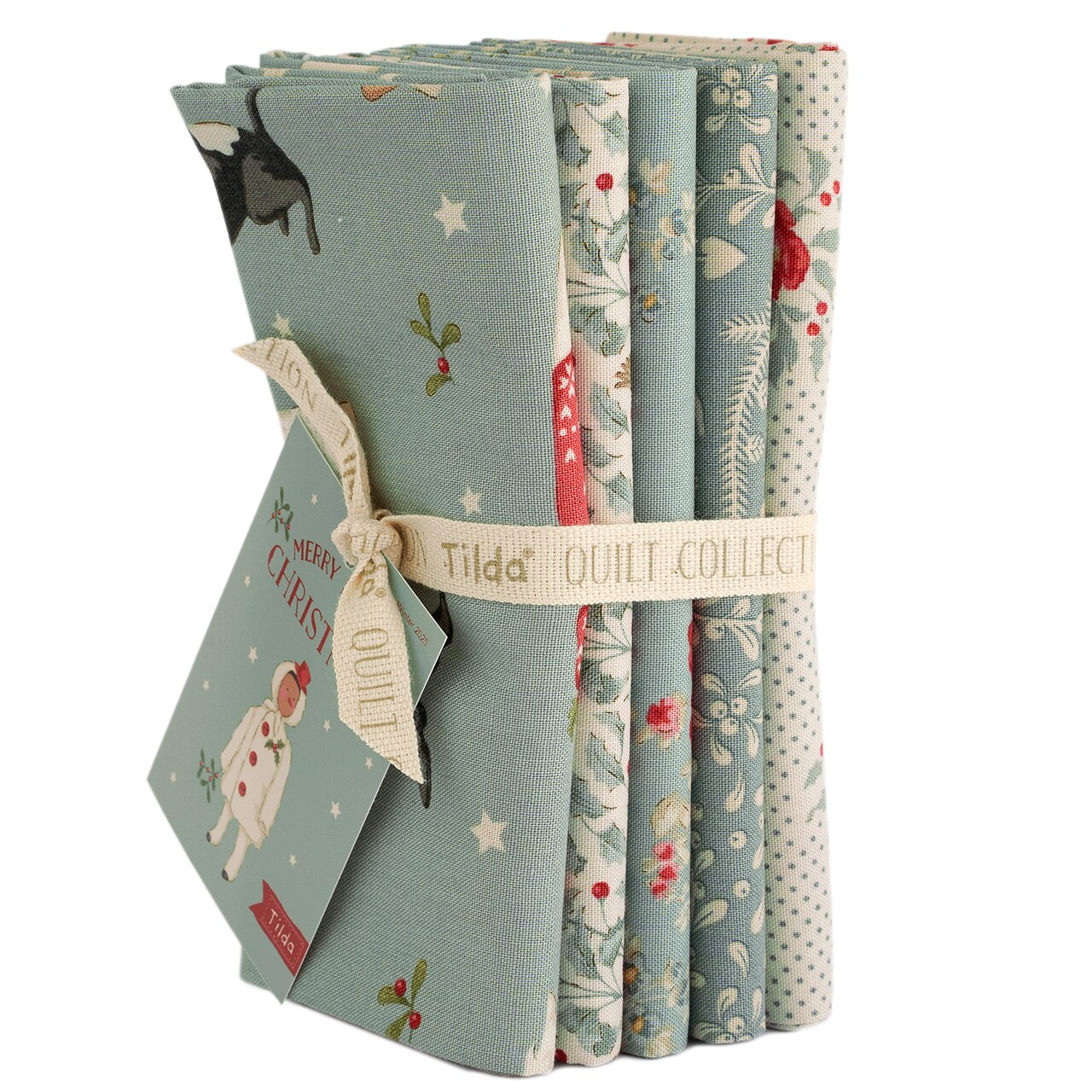 Tilda Merry Little Christmas 5 Piece Fat Quarter Bundle - 100% Cotton - Duck Egg